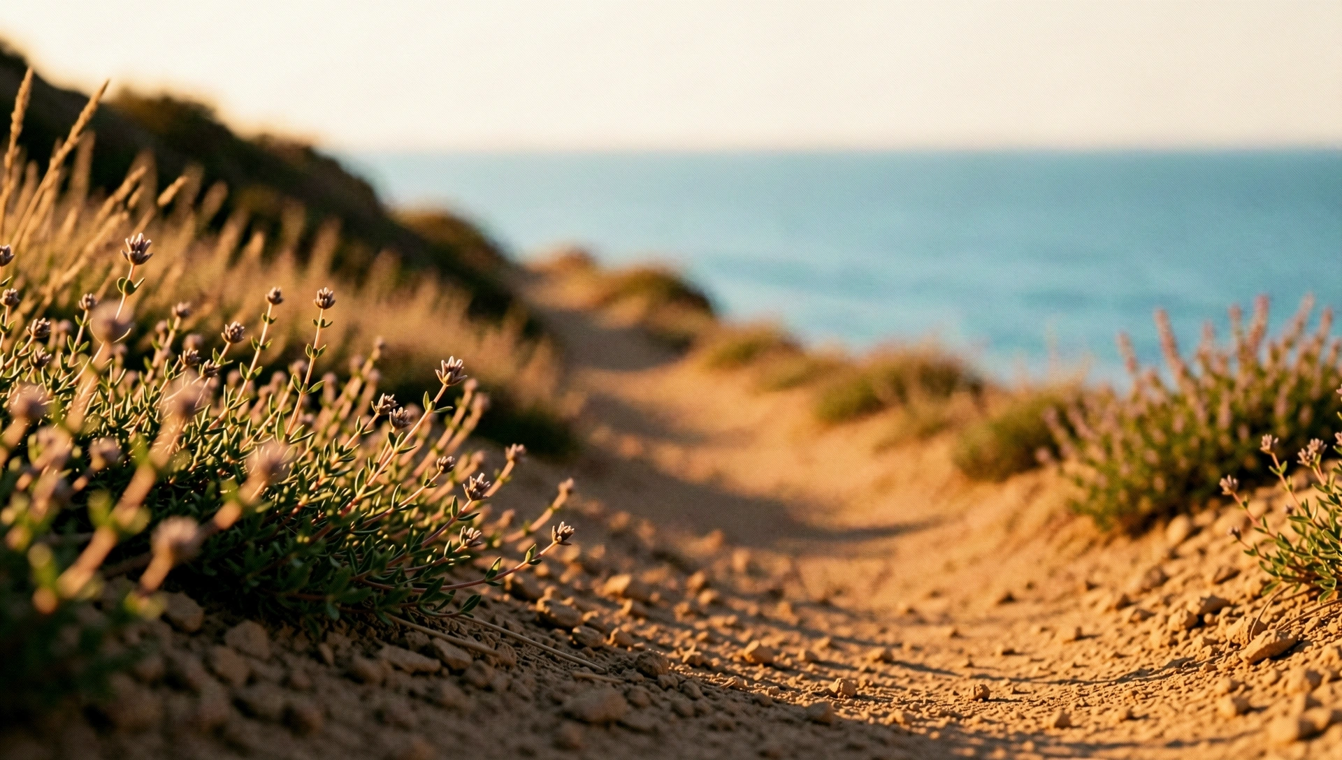 Sun-bleached coastal path in Spain