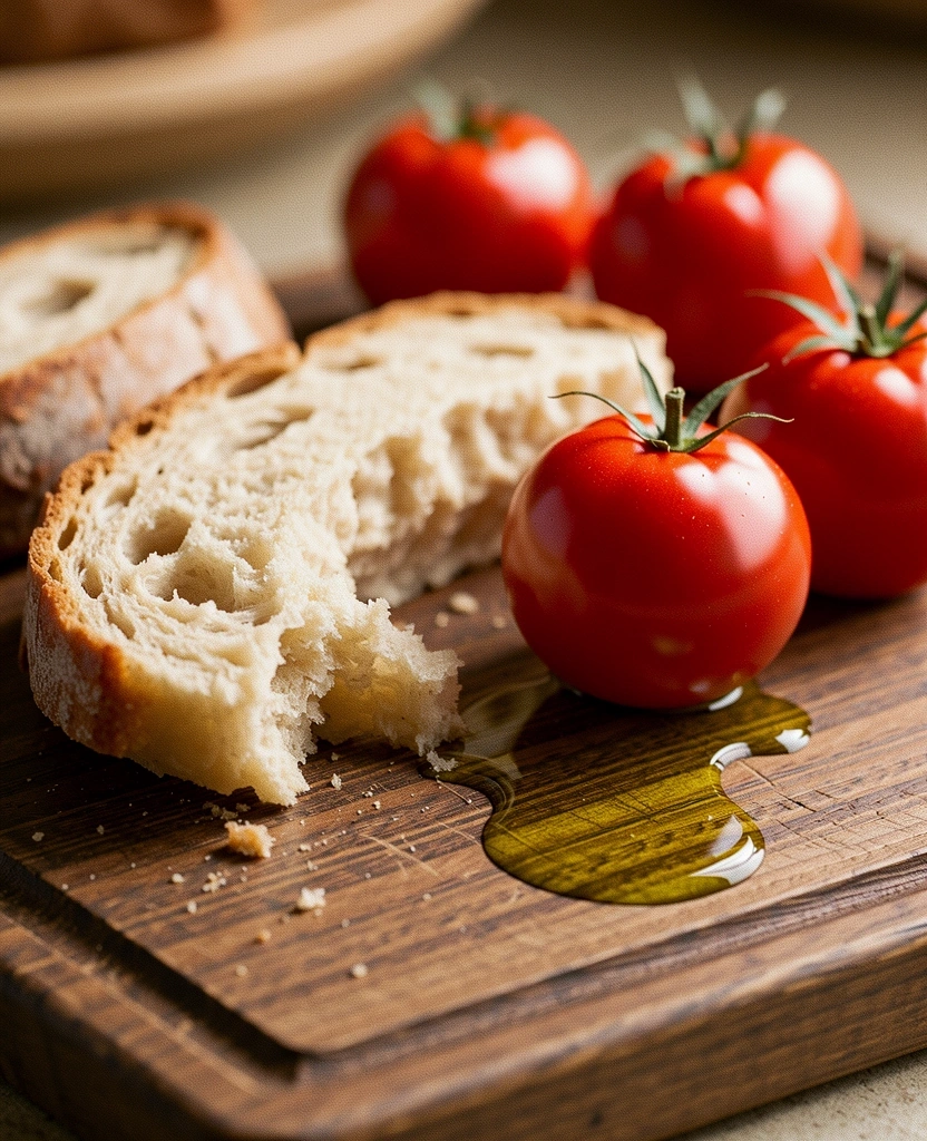 Olive oil and tomato on bread